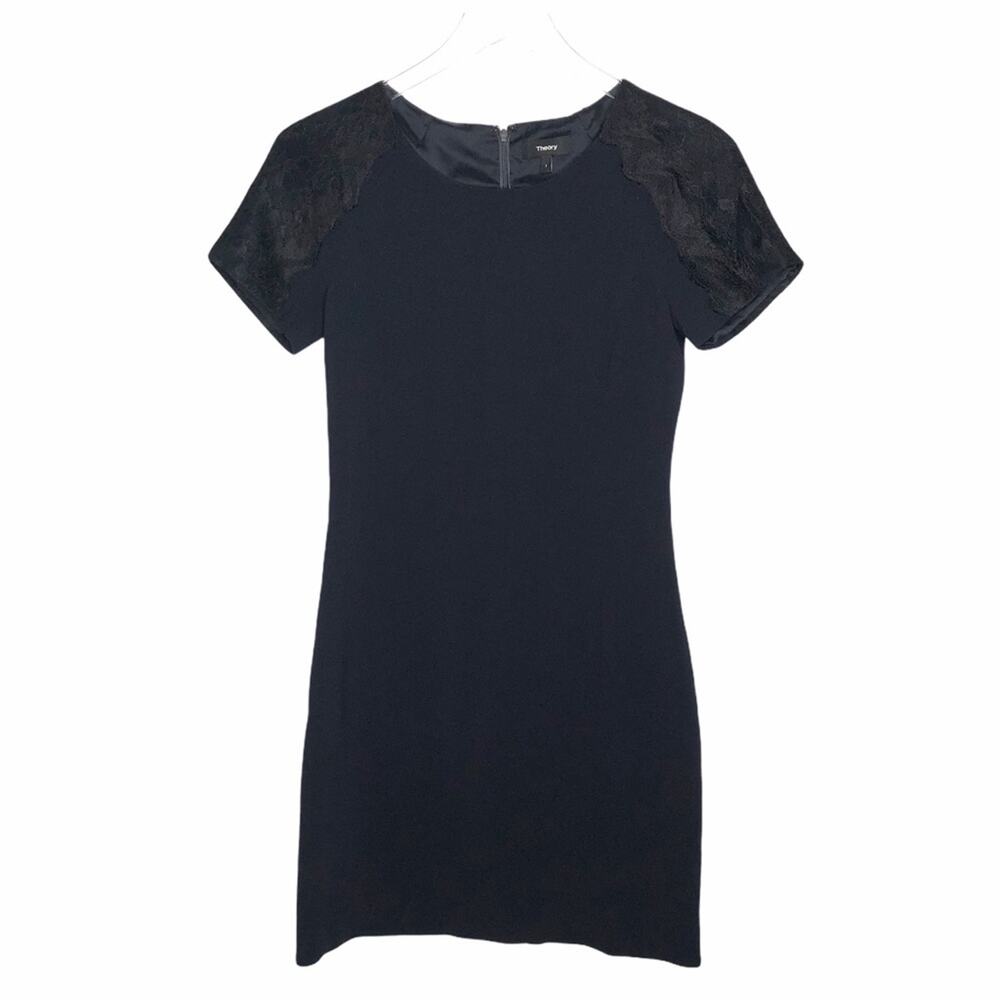 Theory Modern Crepe Sheath Dress Navy Lace 2 EUC